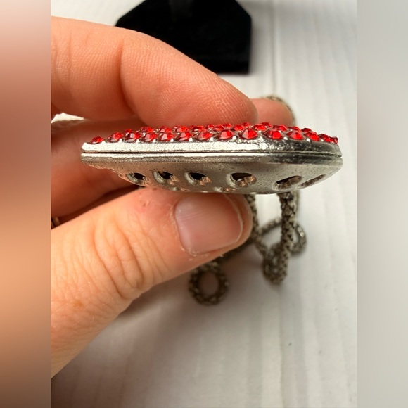 Brighton Valentine Puff Heart Necklace Red Crystals Silver Plated Chain Popcorn - Picture 5 of 7